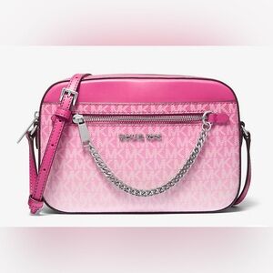 Michael Kors Pink Logo Ombre Crossbody with Silver Chain